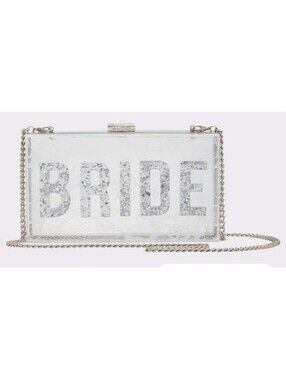 ALDO LILLOOET LUCITE "BRIDE" CLUTCH PURSE CLEAR & SILVER WHITE LACE NWT RARE